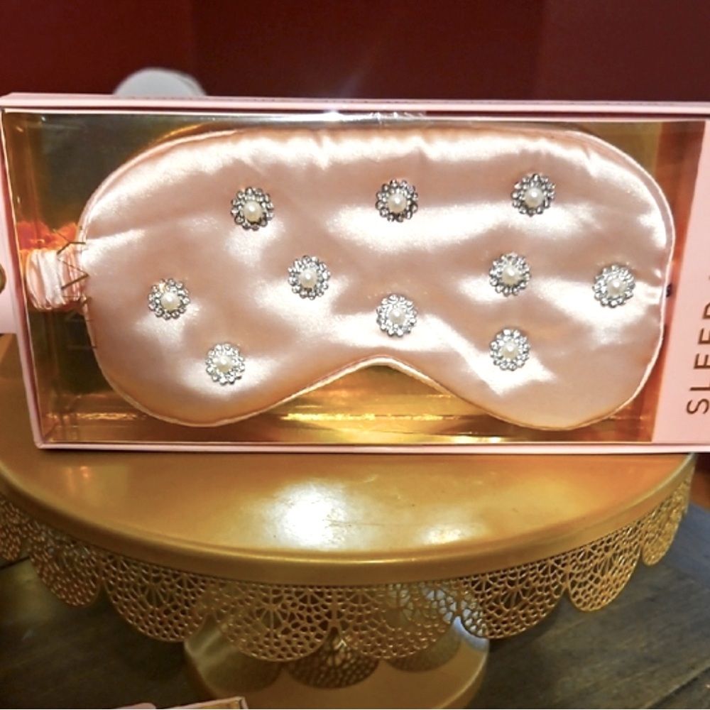 Light Pink Faux Diamond & Pearl Satin Sleep Mask by Trubeautyshop